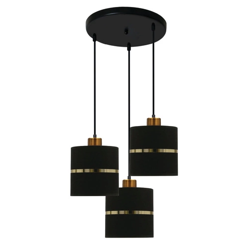 Assam talířová závěsná lampa černá+zlatá 3x60W E27 stínidlo černé+zlatý pruh
