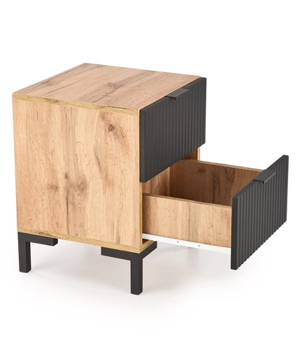 Noční stolek Intesi Meunier 40 cm, loftový, dub craft/černý, se zásuvkami