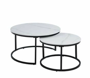 Sada 2 kulatých konferenčních stolků Silas bílý mramor moderní do obýváku 80 a 60 cm