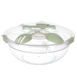 Kulatý zelený lunchbox na salát s přihrádkami a lžičkami do práce Bain de Soleil Intesi