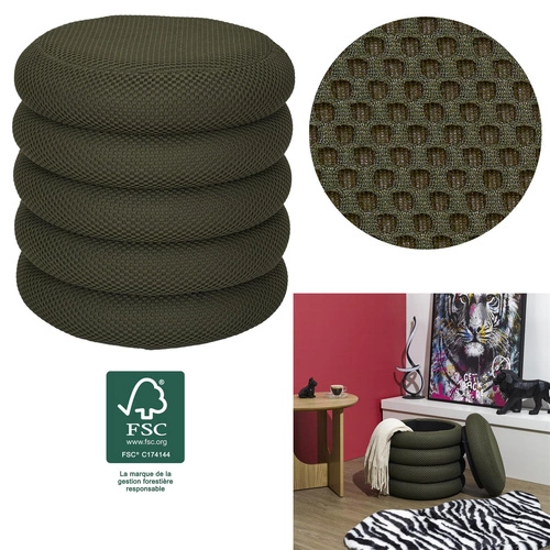 Okrúhlý čalouněný taburet s úložným prostorem Atom khaki do obýváku a ložnice 42 cm