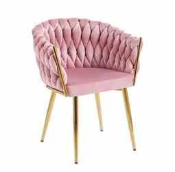 Čalouněná jídelní židle Malaya Velvet Intesi růžová s područkami ve stylu glamour na zlatých nohách