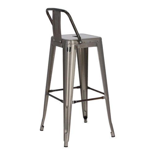 Barová židle Paris Back 75 cm kovová s opěrkou industriální stříbrná do kuchyně inspirovaná Tolix
