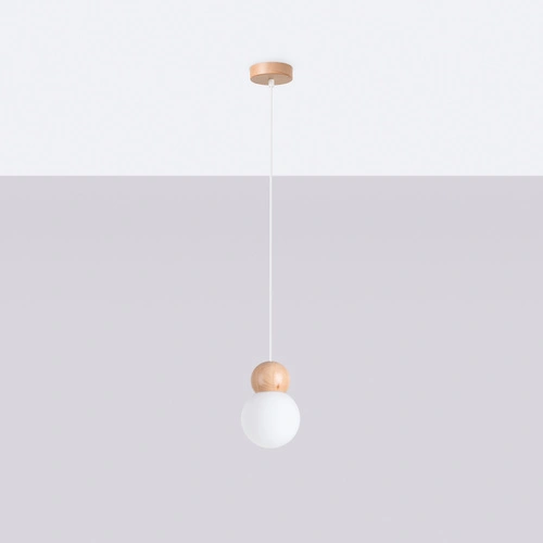 Závěsné svítidlo koule PEKKA 1 bílé dřevo, nastavitelná, do obýváku a jídelny, skandinávský styl