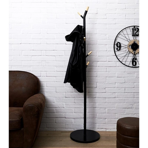 Stojanový věšák do předsíně Derby černý s dřevem moderní kovový Intesi