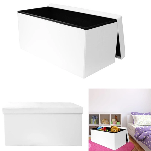 Taburet s úložným prostorem Intesi Velse bílá ekokůže obdélníkový prošívaný do obýváku a předsíně