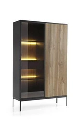 Knihovna do obýváku Novel industriální černá s dubem wotan se zásuvkou a LED Intesi