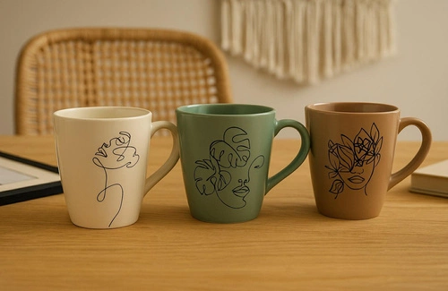 Keramický hrnek Visage 350 ml růžový boho na kávu a čaj, do myčky 5five