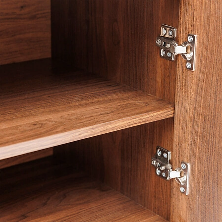 Dřevěný TV stolek Wany 140 cm japandi ořech, frézovaný, stojící do obýváku Atmosphera