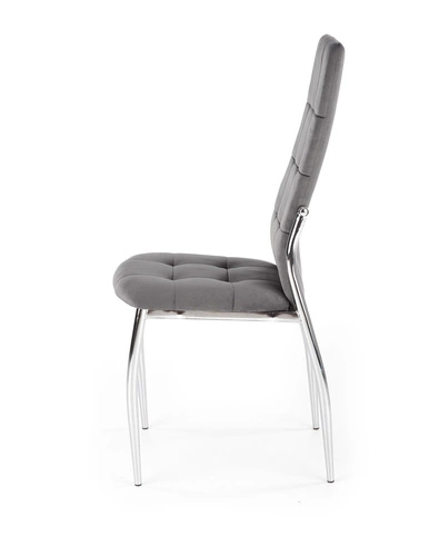 Čalouněná židle Melani šedý samet do jídelny moderní glamour na kovových nohách