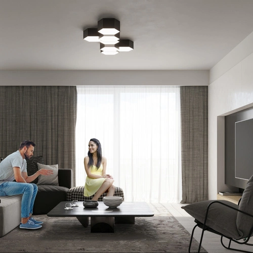 Stropní svítidlo Sunde černé moderní šestihranné do obýváku, kuchyně nebo ložnice