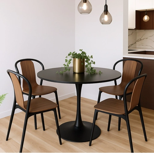 Kulatý jídelní stůl 90 cm Simplet Skinny Black černý moderní na jedné noze do jídelny a kuchyně