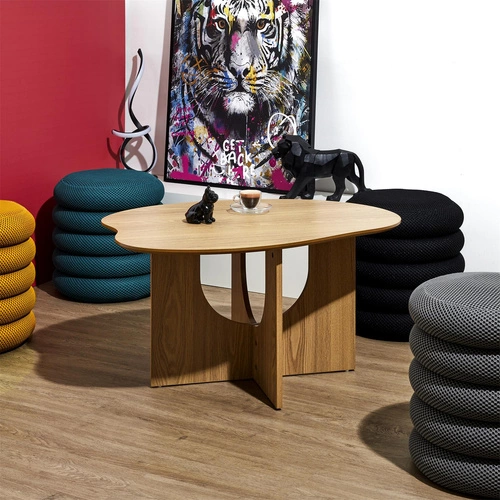 Oválný konferenční stolek Calypso moderní dřevěný japandi do obýváku Intesi 80x60 cm