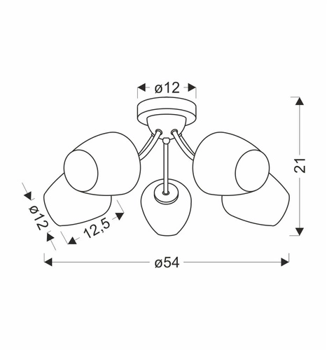 Stropní lustr Zina klasický skleněný patinovaný 5ramenný do obýváku a jídelny