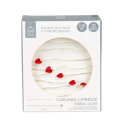 Intesi světelný LED řetěz Srdce na baterie do studentského pokoje 2,3 m