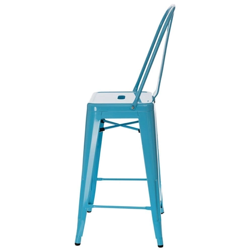 Barová židle Paris Back 66 cm modrá kovová s opěrkou k kuchyňskému ostrůvku industriální D2.DESIGN