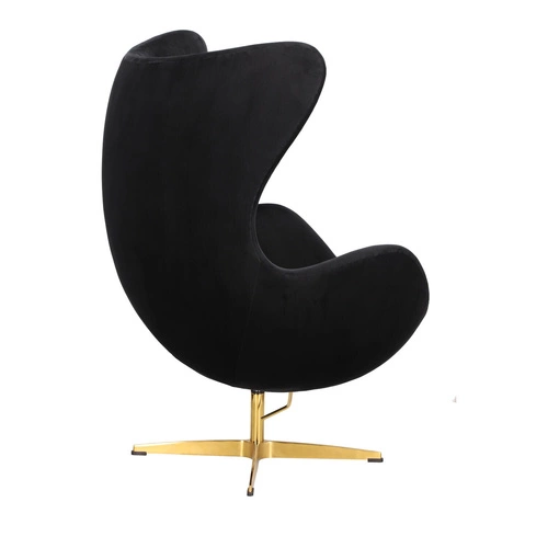 Otočné křeslo Egg černý samet moderní glamour do obýváku a kanceláře zlatá podstava