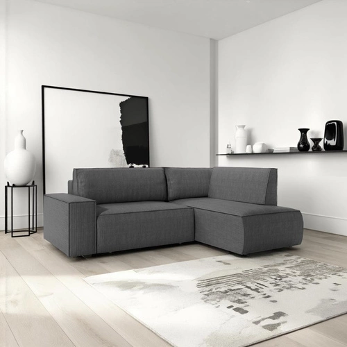 Rohová rozkládací pohovka Molde L pravá, šedý manšestr, s úložným prostorem do obýváku