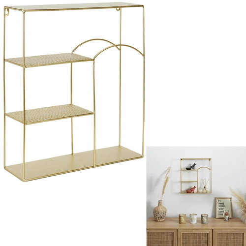 Kovová nástěnná police Alia zlatá na knihy a dekorace moderní do obývacího pokoje Intesi