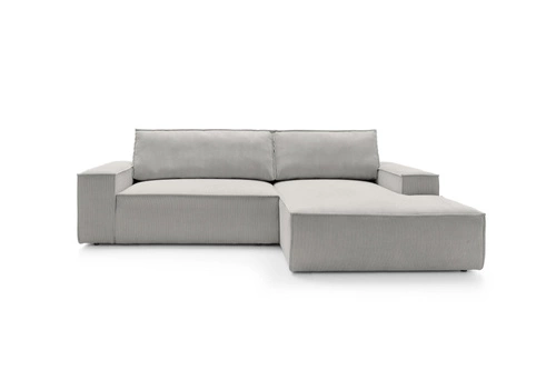 Rohová rozkládací pohovka Molde M pravá, světlý šedý manšestr, s úložným prostorem do obýváku