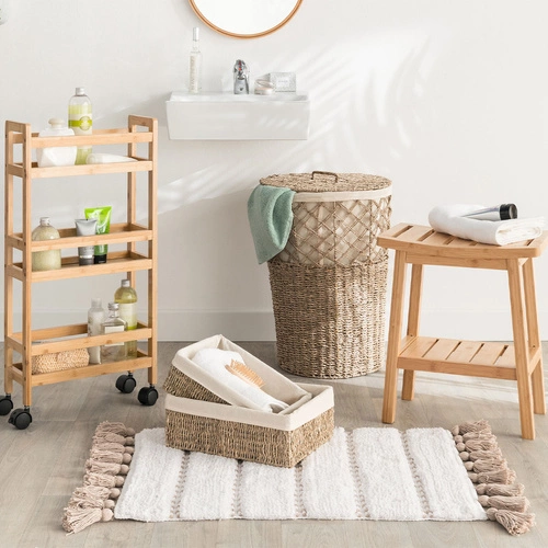 Bambusová stolička s policí černá