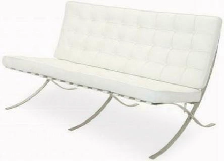 Kožená dvoumístná bílá pohovka Ba inspirovaná Barcelona moderní do obýváku D2.DESIGN