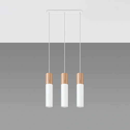 Závěsné svítidlo Pablo 3L bílé dřevěné nad stůl moderní do obýváku a jídelny