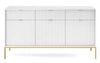 Bílá rýhovaná komoda se zásuvkami na zlatých nohách 154 cm moderní do obýváku