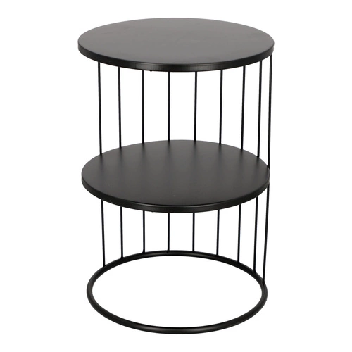 Kulatý černý kovový konferenční stolek Kobu s policemi moderní do obýváku Atmosphera