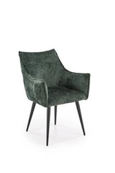 Čalouněná jídelní židle Arhiza zelená s područkami moderní na černých nohách