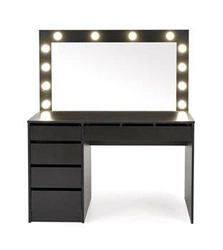 Toaletní stolek s LED zrcadlem Sybilla XL černý moderní na líčení se zásuvkami do ložnice