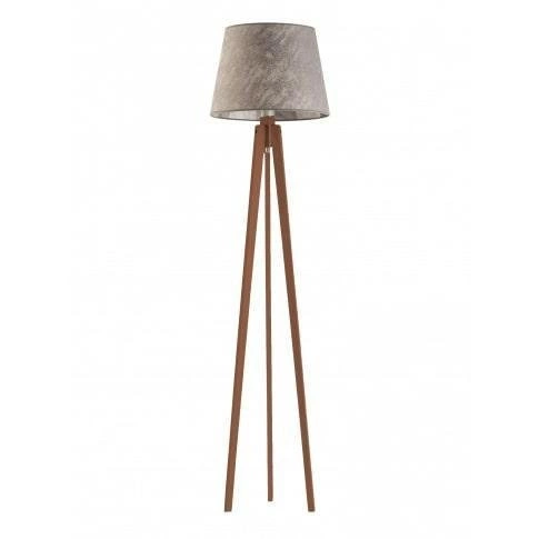 Stojací lampa Curacao šedý melír moderní dřevěná s látkovým stínidlem do obýváku Lysne 158 cm