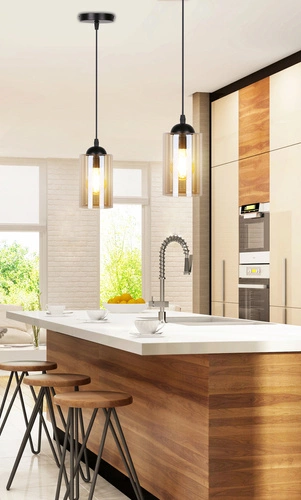 Závěsné svítidlo Bistro černé skleněné s nastavitelnou výškou do kuchyně a nad ostrůvek