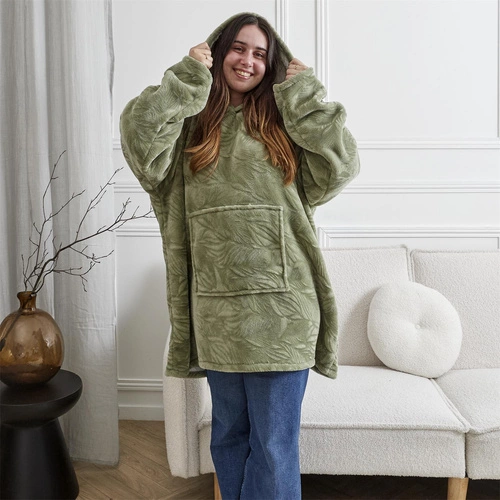 Zelená fleecová deka s kapucí Intesi Snuddie, teplá deka do obýváku