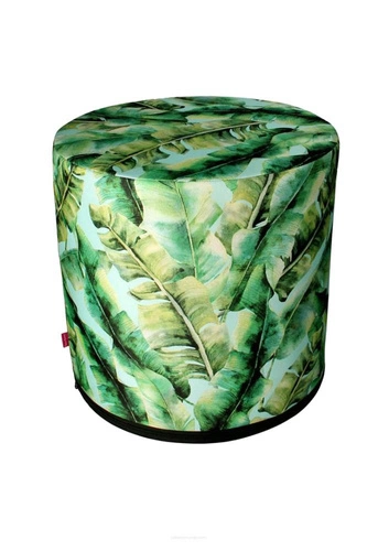 Zahradní kulatý voděodolný puf Palms Intesi zelený na zahradu balkon a terasu 40 cm