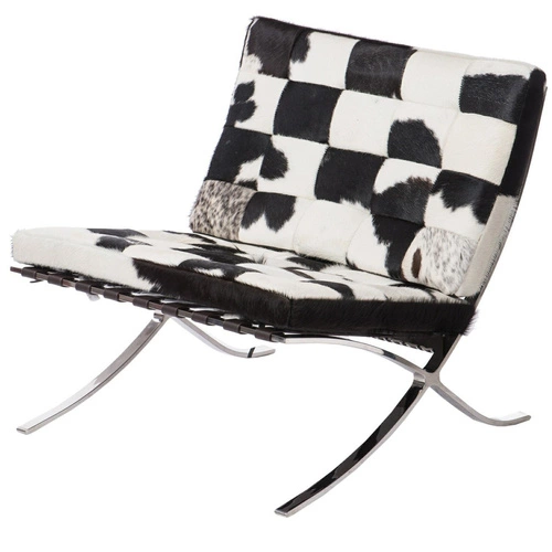 Odpočinkové křeslo BA1 z pravé kůže s podnožkou inspirované Barcelona do obýváku