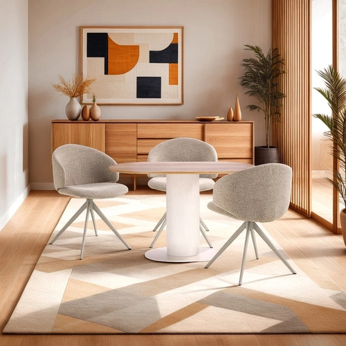 Jídelní stůl Maxim Intesi moderní oválný dubový dekor bílý na jedné noze 120x70 cm