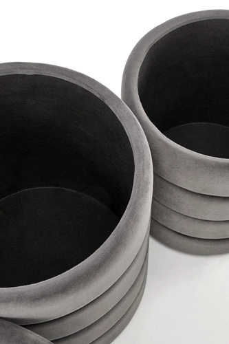 Sada 2 sametových šedých pufů s úložným prostorem kulatých do obýváku glamour Intesi