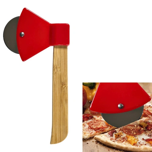 Intesi Kuchyňský bambusový dekorativní nůž na pizzu Sekyrka červený