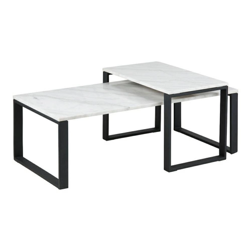 Sada 2 mramorových konferenčních stolků Katrine bílý glamour obdélníkový do obývacího pokoje Actona