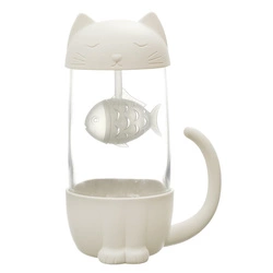 Skleněný hrnek Kawaii s filtrem kočička s rybičkou 300ml na čaj Intesi moderní