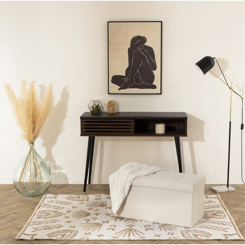 Velurová béžová taburetka se skrytým úložným prostorem do obývacího pokoje, obdélníková, prošívaná Atmosphera