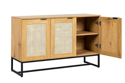 Komoda Capri 120 cm ratanová se skříňkami na černých nohách do obýváku moderní boho