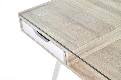 Psací stůl Sabal bílý dub sonoma se zásuvkami a policí, moderní skandinávský pracovní stůl