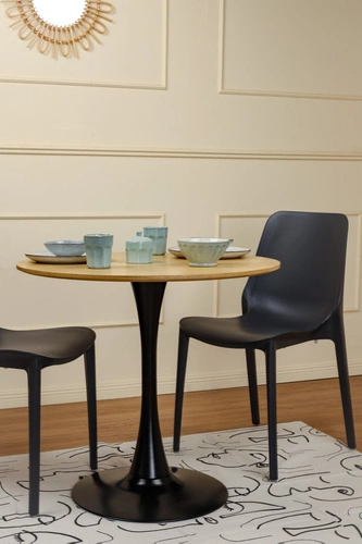 Jídelní kulatý stůl Simplet Skinny 80 cm dub černý moderní na jedné noze