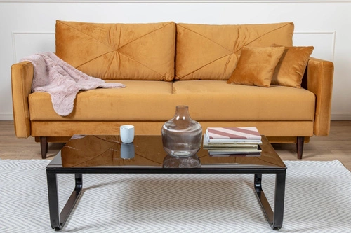 Rozkládací pohovka se spací funkcí Saxo dvoumístná do obýváku moderní žlutá s úložným prostorem