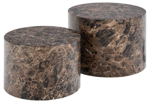 Sada 2 kulatých konferenčních stolků Dice mramorově hnědých moderních do obýváku 2v1