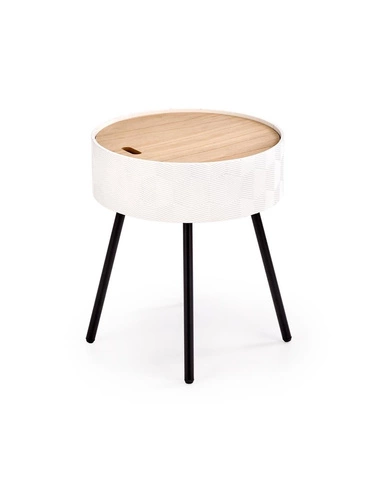 Kulatý bílý skandinávský konferenční stolek s úložným prostorem do obýváku 38 cm