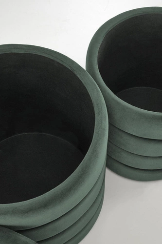 Sada 2 sametových taburetů se schovkou lahvově zelené kulaté do obýváku Intesi