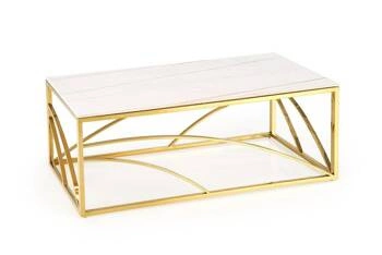 Konferenční stolek Taman obdélníkový skleněný bílý mramor zlatý glamour do obýváku Intesi 120x60
